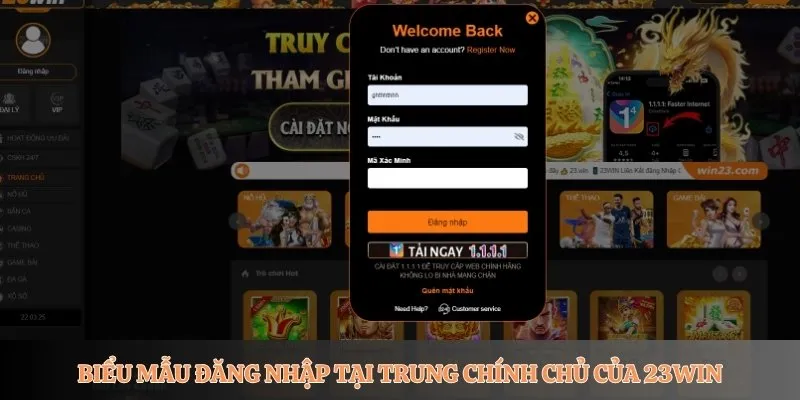 Biểu mẫu đăng nhập tại trung chính chủ của 23Win 